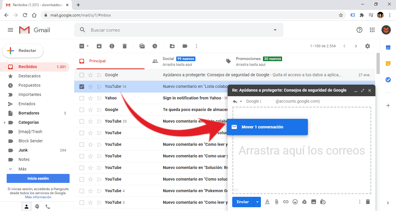 Cómo enviar correos como archivos adjuntos en Gmail.